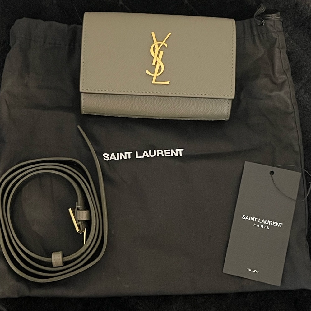 NWT ** Saint Laurent Small Kate Belt Bag - Grey Khaki ** comes with dust bag
